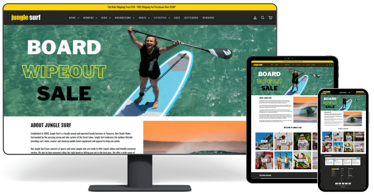 Jungle Surf, established in 2003, is a locally owned and operated family business in Tuncurry, New South Wales. Surrounded by the ocean and lake system of the Great Lakes, Jungle Surf embraces the outdoor lifestyle by providing surf, skate, scooter, and stand-up paddleboard equipment and apparel. Their team consists of sports and water enthusiasts who offer expert advice and friendly customer service, ensuring everyone finds the right gear.