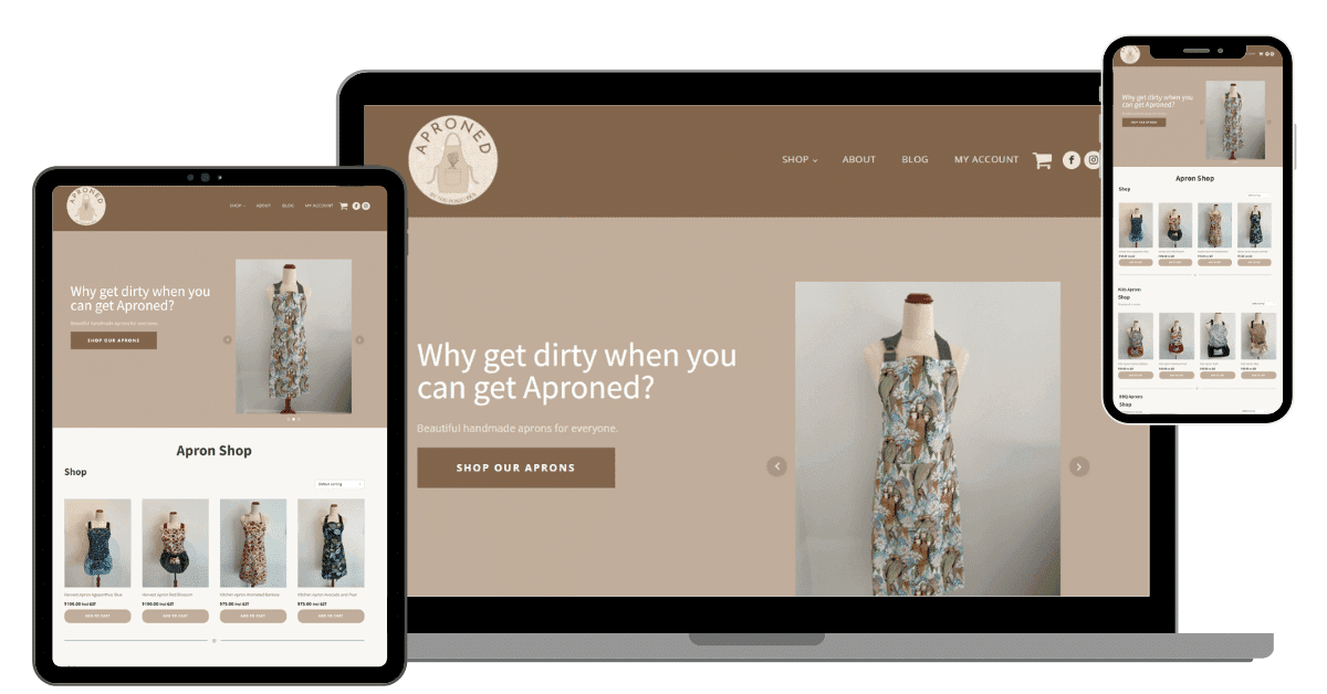 Aproned is an online shop selling beautiful handmade aprons for every occasion, including Harvest Aprons, Kitchen Aprons, and Children's Aprons. All aprons are made in Australia by Nerida with a focus on quality and durability. The business was born from a newfound passion for sewing and a commitment to creating unique, functional, and stylish aprons.